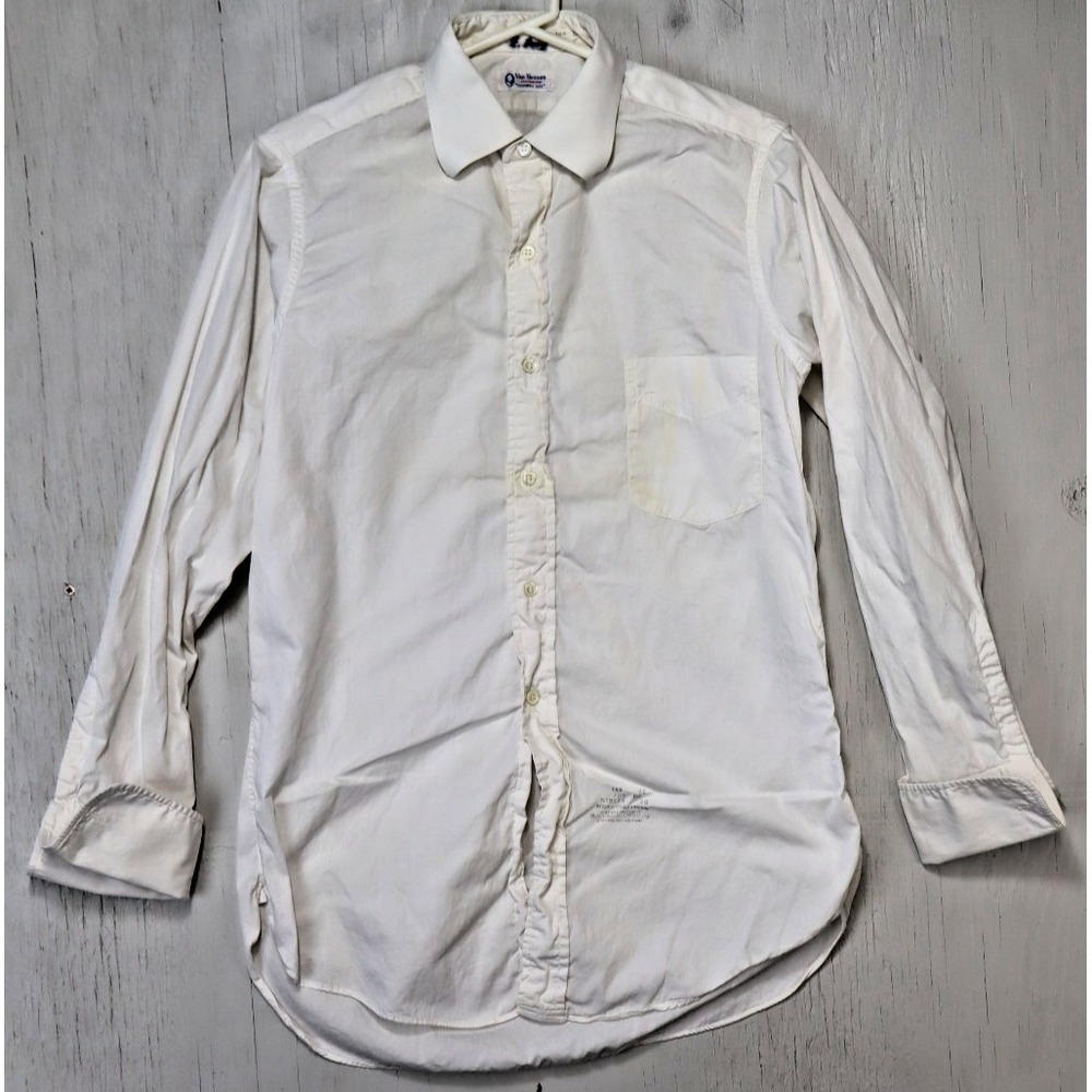 Vintage 1950s Van Heusen Sanforized Dress Shirt 14-2 Small S White Century 200